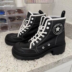 Dior Black Lace-Up Platform Combat Boots with White Trim